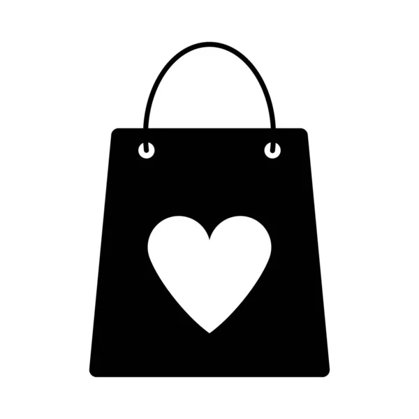Shopping Bag Heart Icon Black Glyph Design Vector Illustration — 图库矢量图片