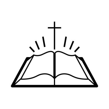 Kutsal İncil ikonu. Siyah kabartma tasarımı. Vektör İllüstrasyonu.