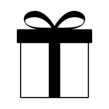 Hediye Kutusu Simgesi. Siyah kabartma tasarımı. Vektör İllüstrasyonu.