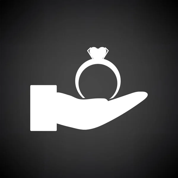 Hand Present Heart Ring Icon Белый Чёрном Фоне Векторная Миграция — стоковый вектор