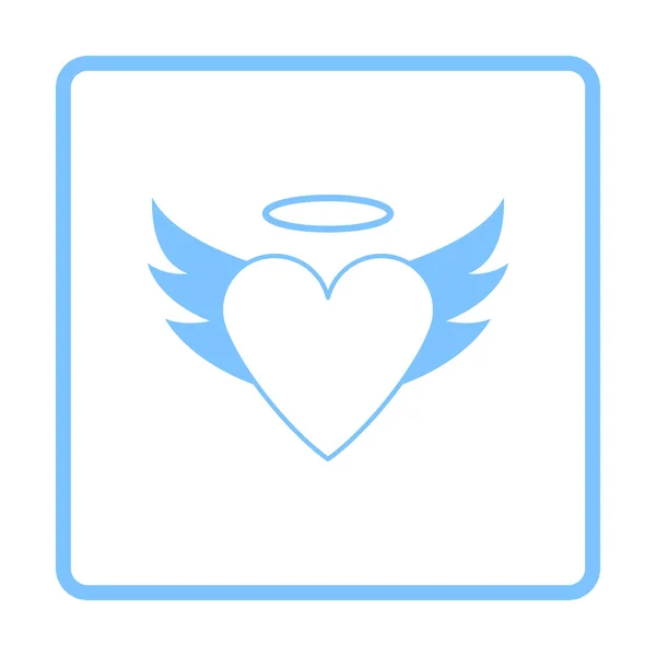 翼とハローアイコンを持つバレンタインハート ブルーフレームデザイン ベクターイラスト — ストックベクタ