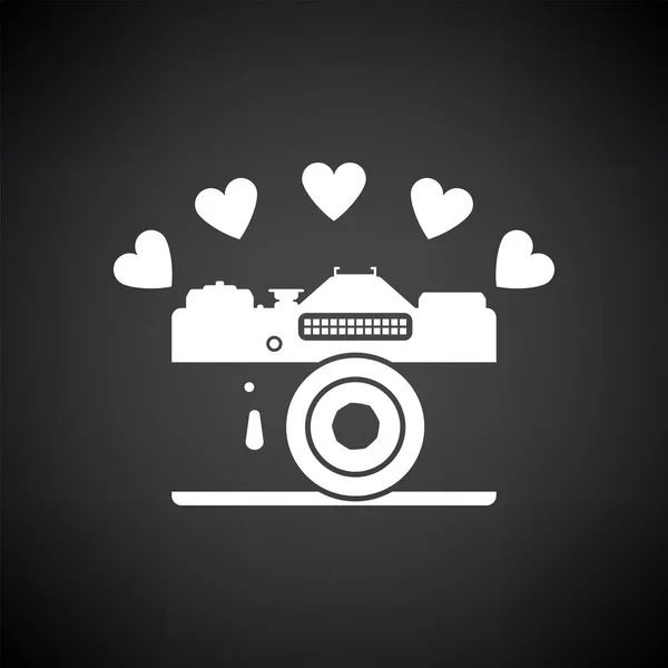 Κάμερα Καρδούλες Λευκό Μαύρο Φόντο Εικονογράφηση Διανύσματος — Διανυσματικό Αρχείο
