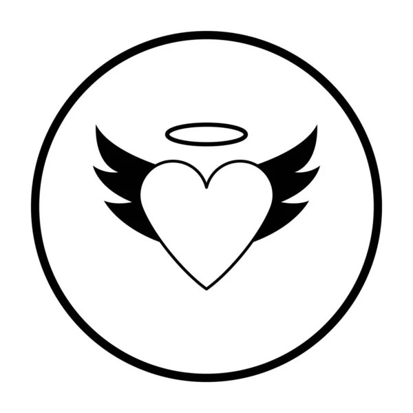 翼とハローアイコンを持つバレンタインハート 薄い円のステンシルデザイン ベクターイラスト — ストックベクタ