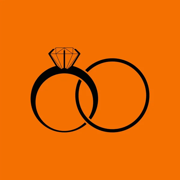 Ikona Pierścieni Ślubnych Czarny Pomarańczowym Tle Ilustracja Wektora — Wektor stockowy