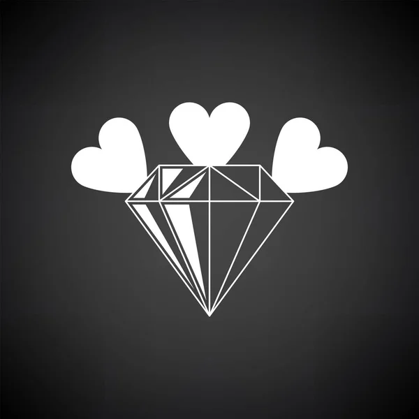 Diamond Hearts Icon Branco Sobre Fundo Preto Ilustração Vetorial — Vetor de Stock