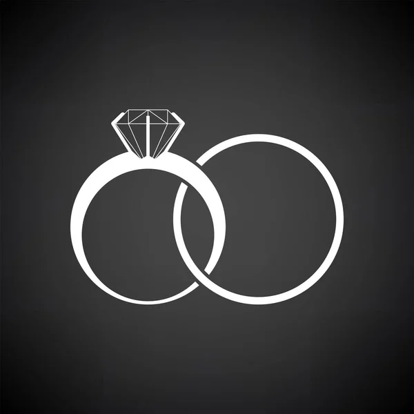 Bruiloft Ringen Icoon Wit Zwarte Achtergrond Vector Illustratie — Stockvector