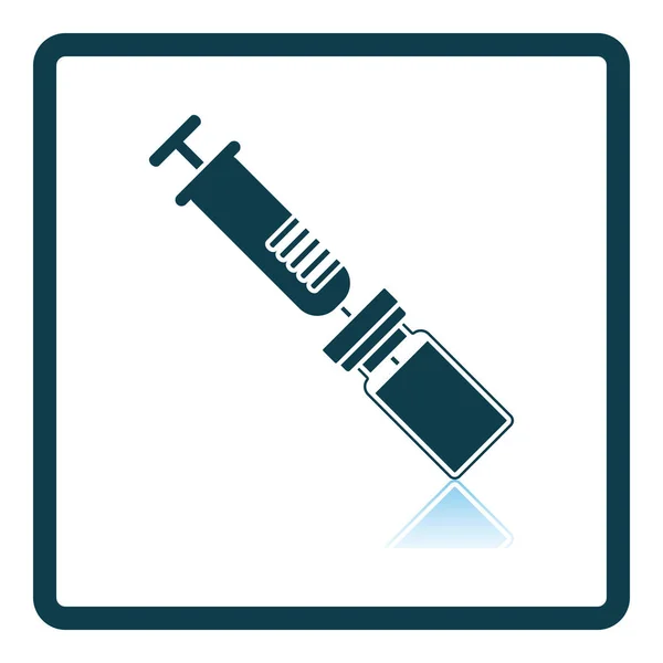 Covid Vaccine Icon Diseño Reflexión Sombra Cuadrada Ilustración Vectorial — Vector de stock