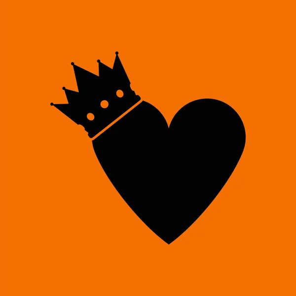 Valentine Heart Crown Konu Turuncu Arkaplan Siyah Vektör Llüstrasyonu — Stok Vektör