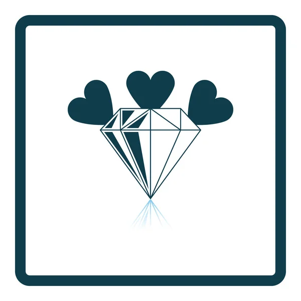 Icono Diamante Con Corazones Diseño Reflexión Sombra Cuadrada Ilustración Vectorial — Vector de stock