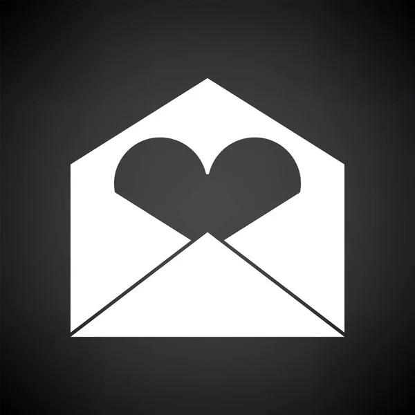 Enveloppe Saint Valentin Avec Icône Coeur Blanc Sur Fond Noir — Image vectorielle