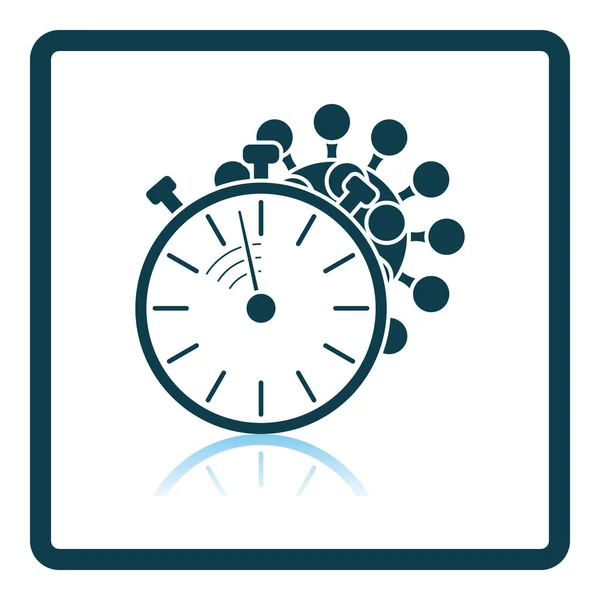 Coronavirus Molecule Stopwatch Icon Inglês Projeto Quadrado Reflexão Sombra Ilustração — Vetor de Stock