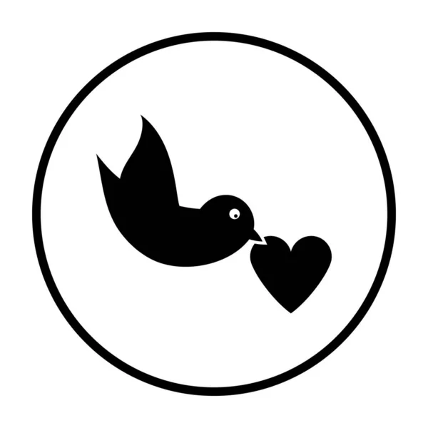 Dove Heart Icon Design Estêncil Círculo Fino Ilustração Vetorial — Vetor de Stock