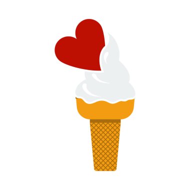 Kalp ikonlu Valentine Dondurması. Düz Renk Tasarımı. Vektör İllüstrasyonu.