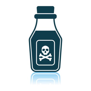 Zehirli Şişe Simgesi. Gölge Yansıma Tasarımı. Vektör İllüstrasyonu.