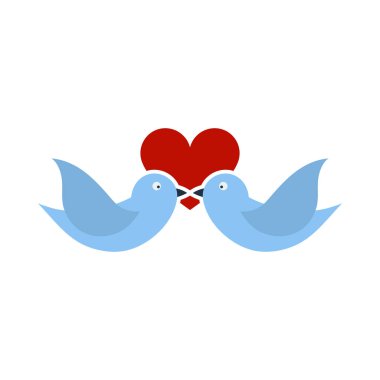 Kalp ikonlu güvercin. Düz Renk Tasarımı. Vektör İllüstrasyonu.