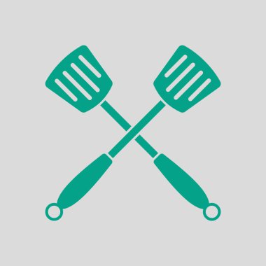 Kızarmış Spatula 'yı çaprazladım. Gri Arkaplan 'da yeşil. Vektör İllüstrasyonu.