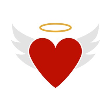 Kanatlı Sevgililer Günü Kalbi ve Halo Simgesi. Düz Renk Tasarımı. Vektör İllüstrasyonu.