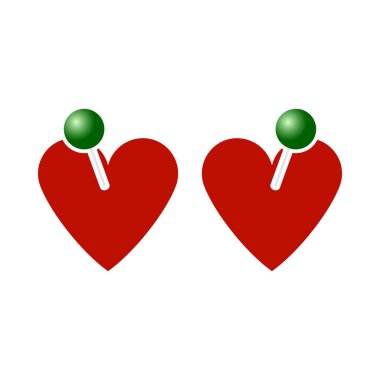 Pin Icon 'lu iki Sevgililer Günü Kalbi. Düz Renk Tasarımı. Vektör İllüstrasyonu.