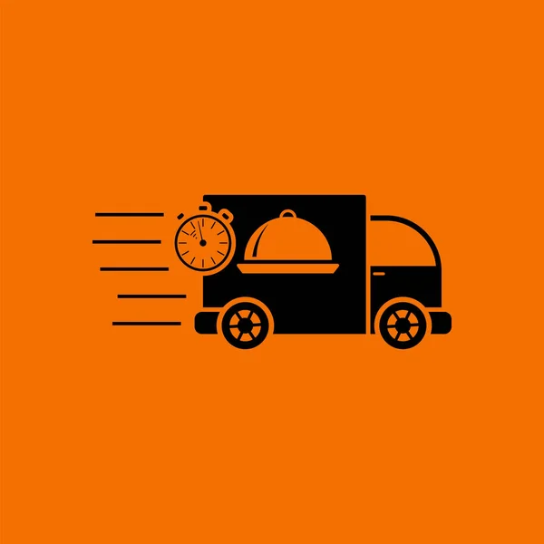 Fast Food Livraison Voiture Icône Noir Sur Fond Orange Illustration — Image vectorielle