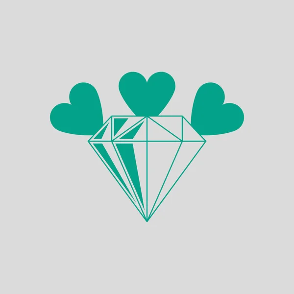 Diamond Hearts Icon Verde Fundo Cinzento Ilustração Vetorial — Vetor de Stock