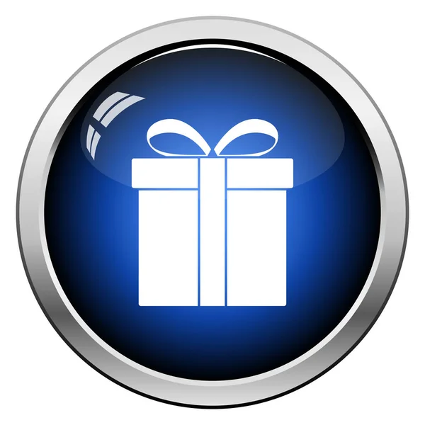 Icono Caja Regalo Diseño Botón Brillante Ilustración Vectorial — Vector de stock