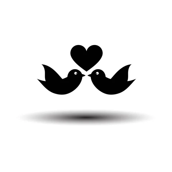 Dove Heart Icon Preto Fundo Branco Com Sombra Ilustração Vetorial —  Vetores de Stock