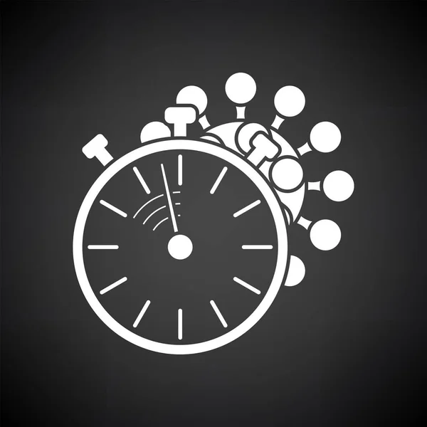 Coronavirus Molecule Stopwatch Icon Inglés Blanco Sobre Fondo Negro Ilustración — Vector de stock