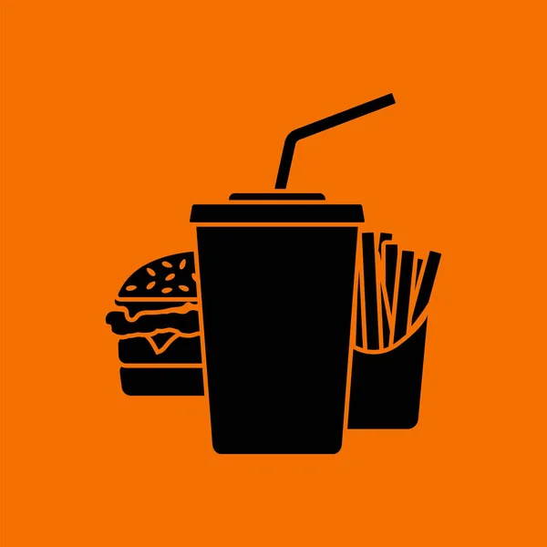 Icono Comida Rápida Negro Sobre Fondo Naranja Ilustración Vectorial — Vector de stock