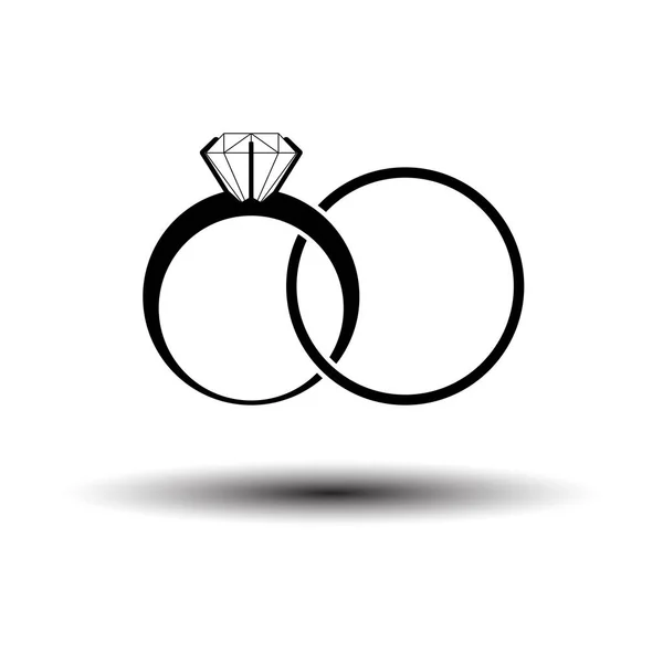 Ikona Pierścieni Ślubnych Czarny Białym Tle Cieniem Ilustracja Wektora — Wektor stockowy
