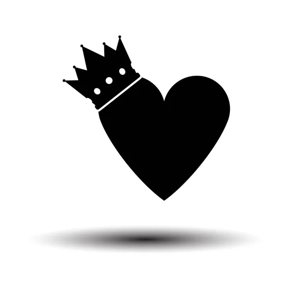 情人节心皇冠图标 白色背景上的黑色与阴影 病媒图解 — 图库矢量图片