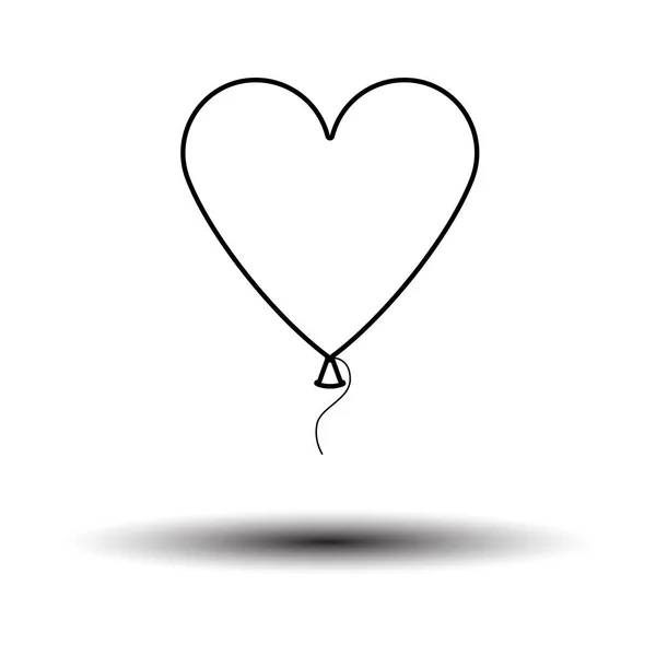 Icône Ballon Forme Coeur Noir Sur Fond Blanc Avec Ombre — Image vectorielle