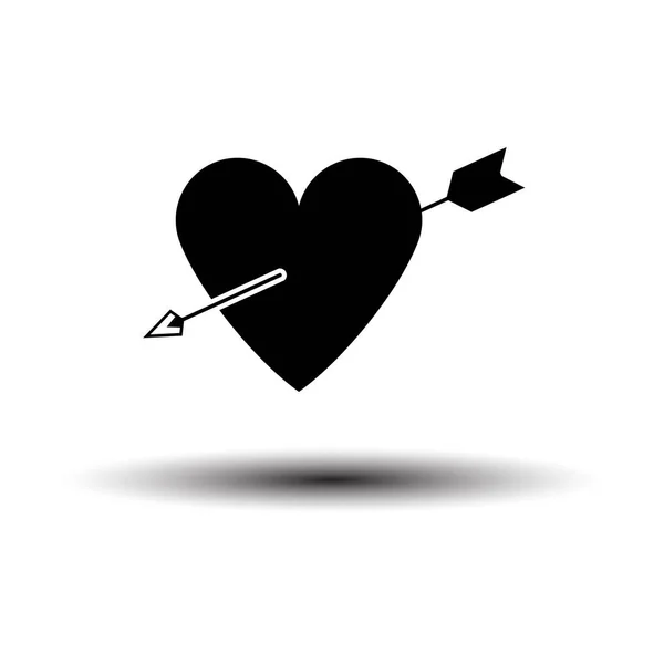 Pierced Heart Arrow Icon Preto Fundo Branco Com Sombra Ilustração —  Vetores de Stock