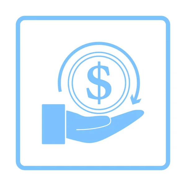 Cash Back Coin Hand Icon Blue Frame Design Vector Illustration — Stock Vector