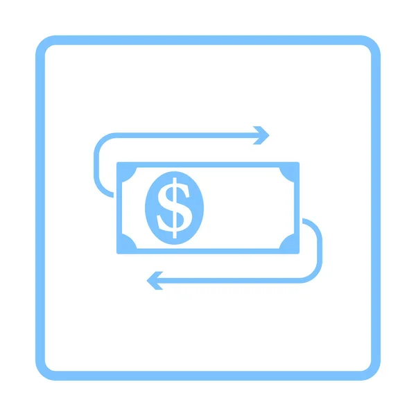 Icona Banconota Cash Back Dollar Disegno Cornice Blu Illustrazione Vettoriale — Vettoriale Stock