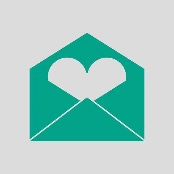 Enveloppe Saint Valentin Avec Icône Coeur Vert Sur Fond Gris — Image vectorielle