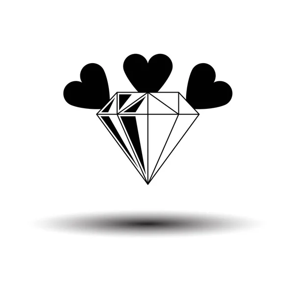 Diamond Hearts Icon Preto Fundo Branco Com Sombra Ilustração Vetorial —  Vetores de Stock