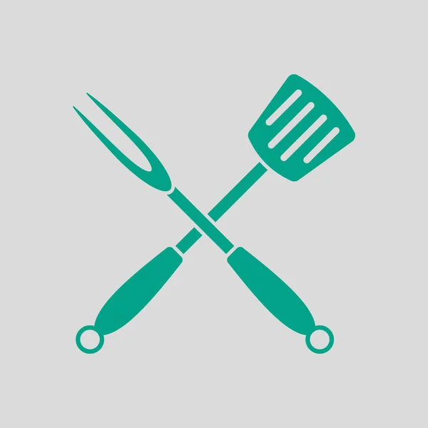 Spatule Friture Croisée Icône Fourchette Vert Sur Fond Gris Illustration — Image vectorielle