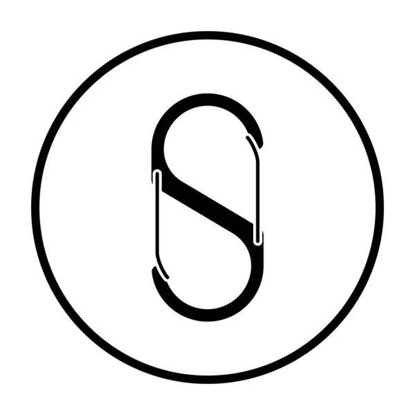 アルピニストダブルサイドカラビンアイコン 薄い円のステンシルデザイン ベクターイラスト — ストックベクタ