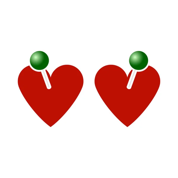 Dos Corazones San Valentín Con Pin Icon Diseño Color Plano — Vector de stock
