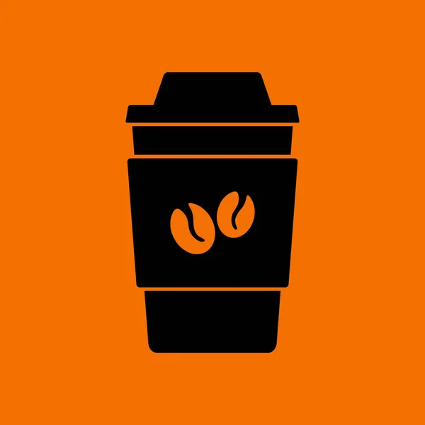 Outdoor Paper Cofee Cup Icon Černá Oranžovém Pozadí Vektorová Ilustrace — Stockový vektor