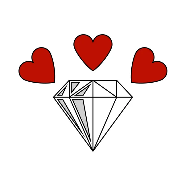 Icono Diamante Con Corazones Esquema Editable Con Diseño Relleno Color — Vector de stock