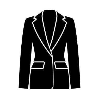 İş kadını Takım Elbisesi Simgesi. Siyah Şablon Tasarımı. Vektör İllüstrasyonu.