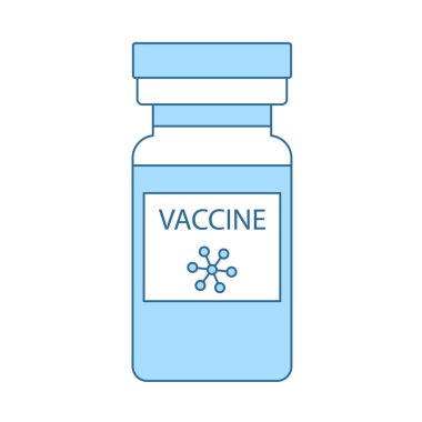 Covid Aşı Simgesi. Mavi Dolgu Tasarımı ile ince çizgi. Vektör İllüstrasyonu.