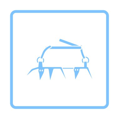 Dağcı Crampon Simgesi. Mavi Çerçeve Tasarımı. Vektör İllüstrasyonu.