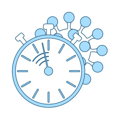Coronavirus Molekülü Stopwatch Simgesi altında. Mavi Dolgu Tasarımı ile ince çizgi. Vektör İllüstrasyonu.