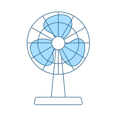Elektrik Fan Simgesi. Mavi Dolgu Tasarımı ile ince çizgi. Vektör İllüstrasyonu.