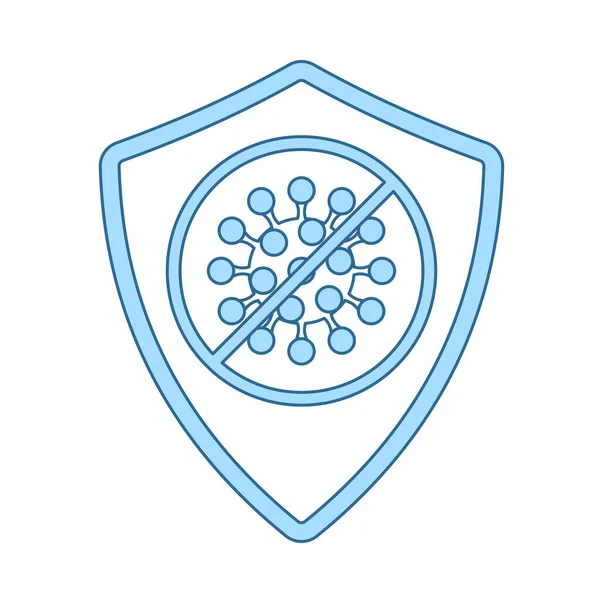 コロナウイルスのアイコンからシールド 青い塗りつぶしデザインの細い線 ベクターイラスト — ストックベクタ