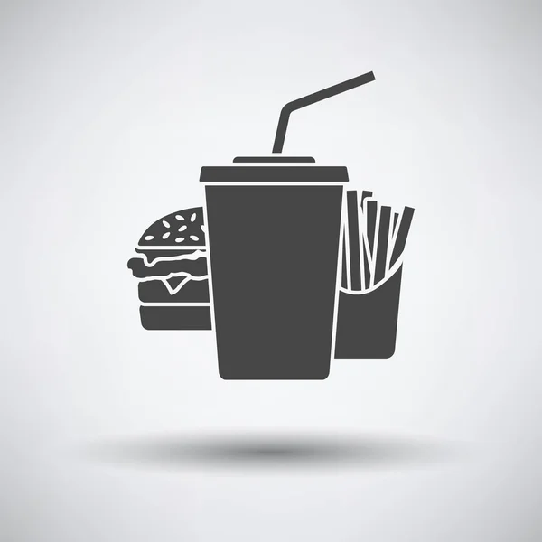 Icono Comida Rápida Gris Oscuro Sobre Fondo Gris Con Sombra — Vector de stock