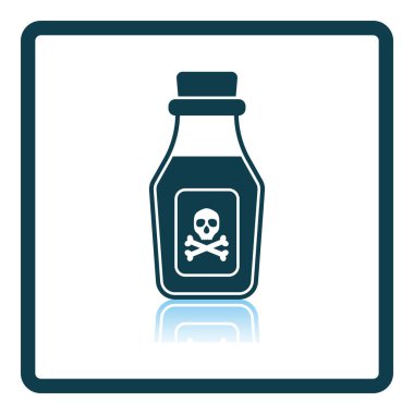 Zehirli Şişe Simgesi. Kare Gölge Yansıma Tasarımı. Vektör İllüstrasyonu.