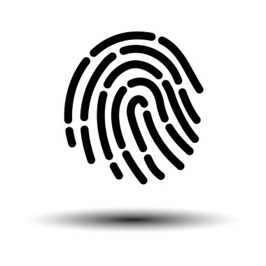 Parmak izi Simgesi. Gölge ile Beyaz Arkaplanda Siyah. Vektör İllüstrasyonu.